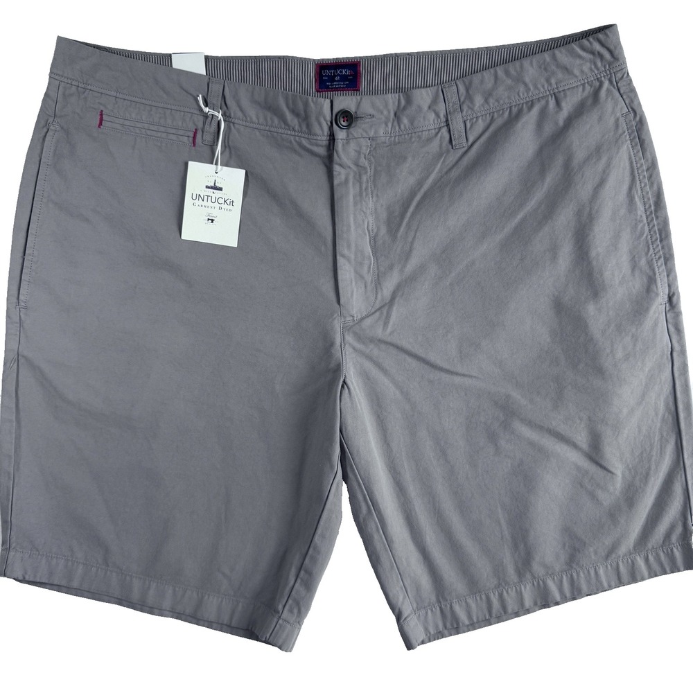 UNTUCKit Chino Shorts‎ Men's 42 Gray Garment-Dyed Flat Front 10" Pima Cotton NEW
